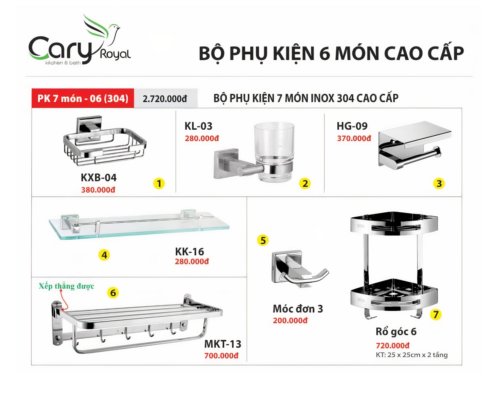 Bộ phụ kiện phòng tắm inox 304 PK-06